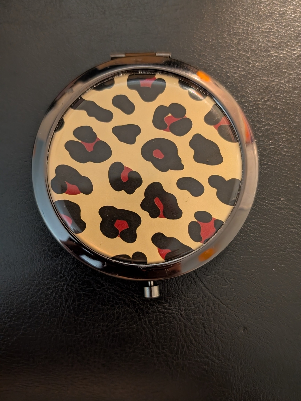 Leopard Print Compact Mirror - Black, Red, Cream
